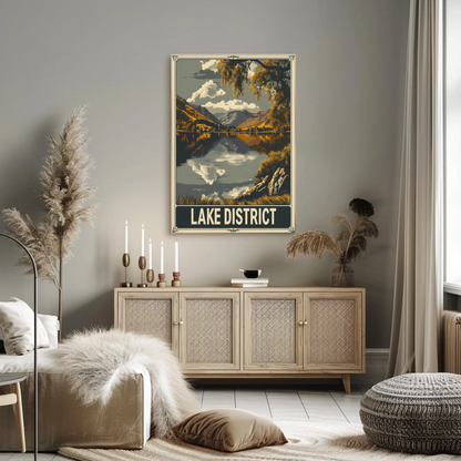 Lake District Peaceful Lake Clouds Trees Travel Poster