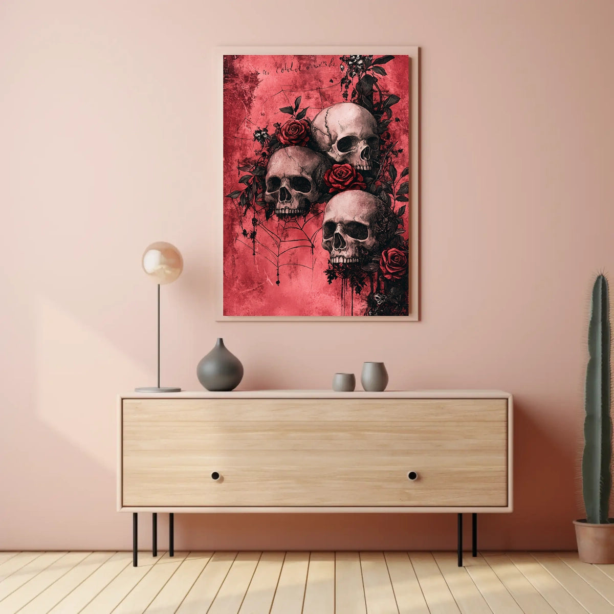 Gothic Skull and Rose Art Print - Artistic Poster