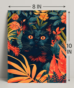 Striking Black Cat in Vibrant Jungle Animal Poster