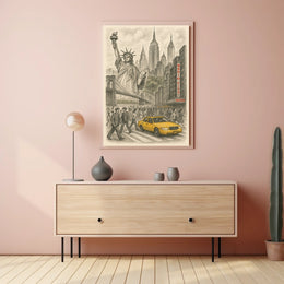 New York City Iconic Landmarks Poster Vintage Wall Art