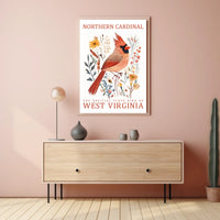 Northern Cardinal State Bird Watercolor Art Poster