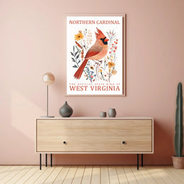 Northern Cardinal State Bird Watercolor Art Poster