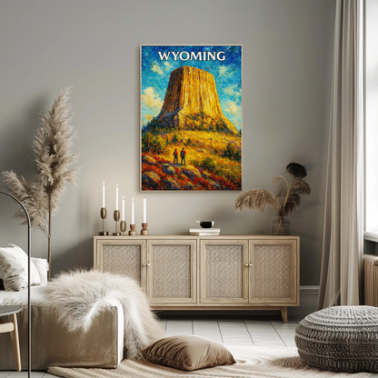 Wyoming Devils Tower Hiking Landscape Scenic Travel Poster