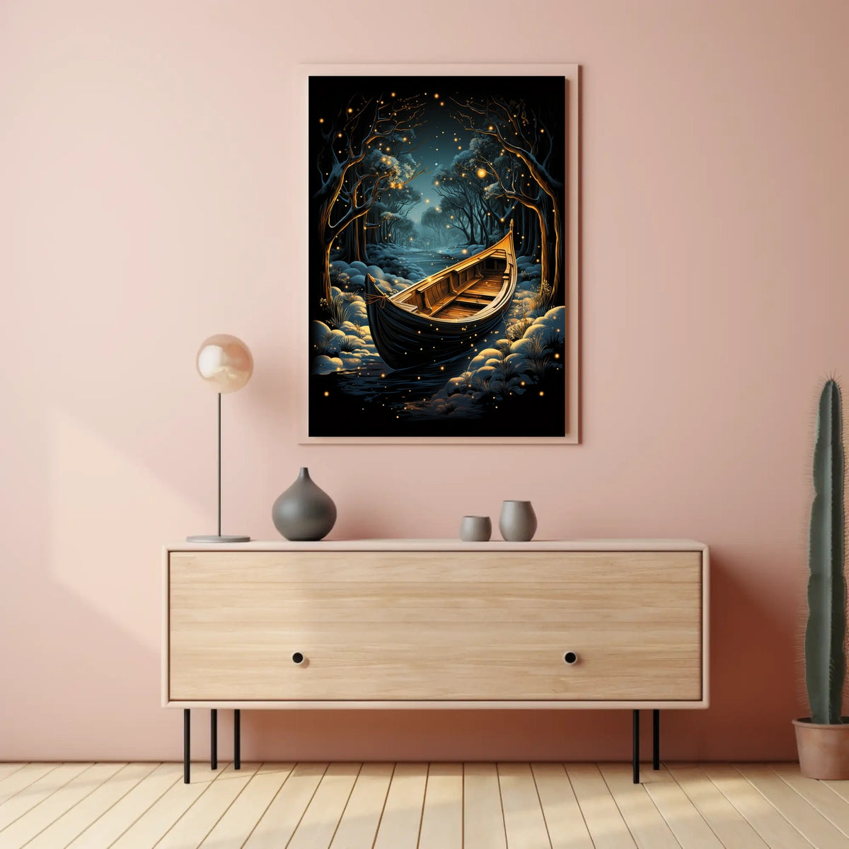 Serene Woodland Fantasy Nighttime Scene Art Poster