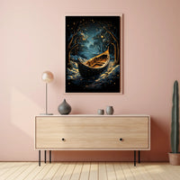 Serene Woodland Fantasy Nighttime Scene Art Poster