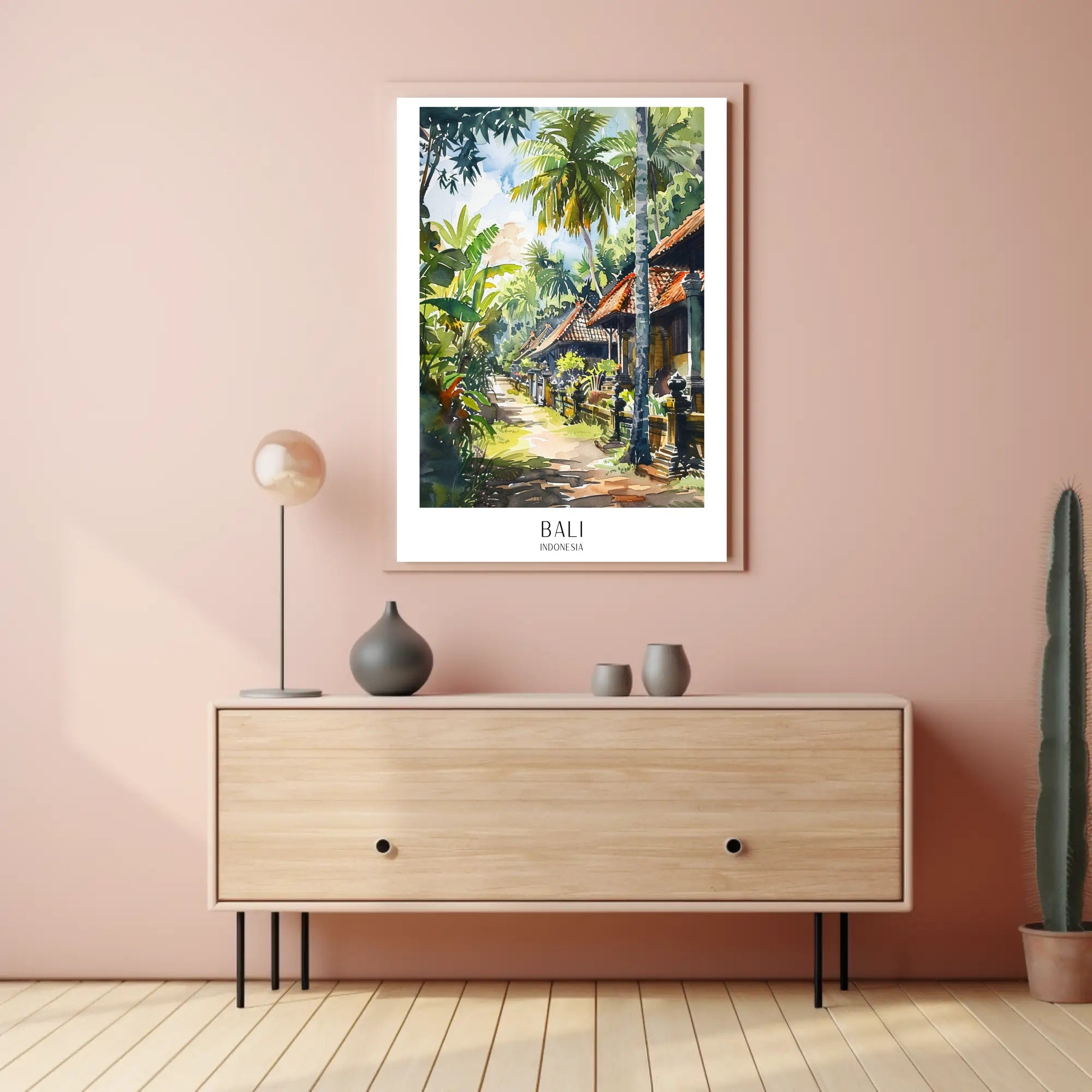 Balinese Tranquility: Traditional Street Scene Cultural Poster PosterGoat