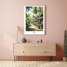 Balinese Tranquility: Traditional Street Scene Cultural Poster PosterGoat