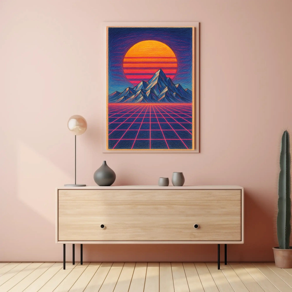 Retro-Futuristic Neon Landscape Poster - Futuristic Sci-Fi Poster