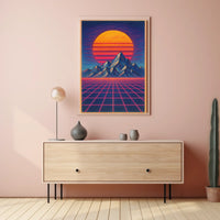Retro-Futuristic Neon Landscape Poster - Futuristic Sci-Fi Poster