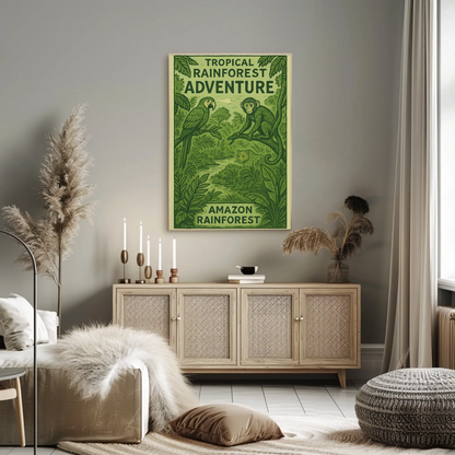 Amazon Rainforest Monkey Parrot Jungle Poster Poster