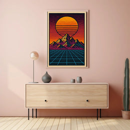 Retro-Futuristic Synthwave Landscape Futuristic Sci-Fi Poster