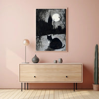 Moonlit Cat with Gothic Castle Artistic Poster PosterGoat