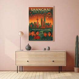 Shanghai Skyline Vintage Travel Poster