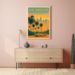 Los Angeles Retro Sunset Travel Poster
