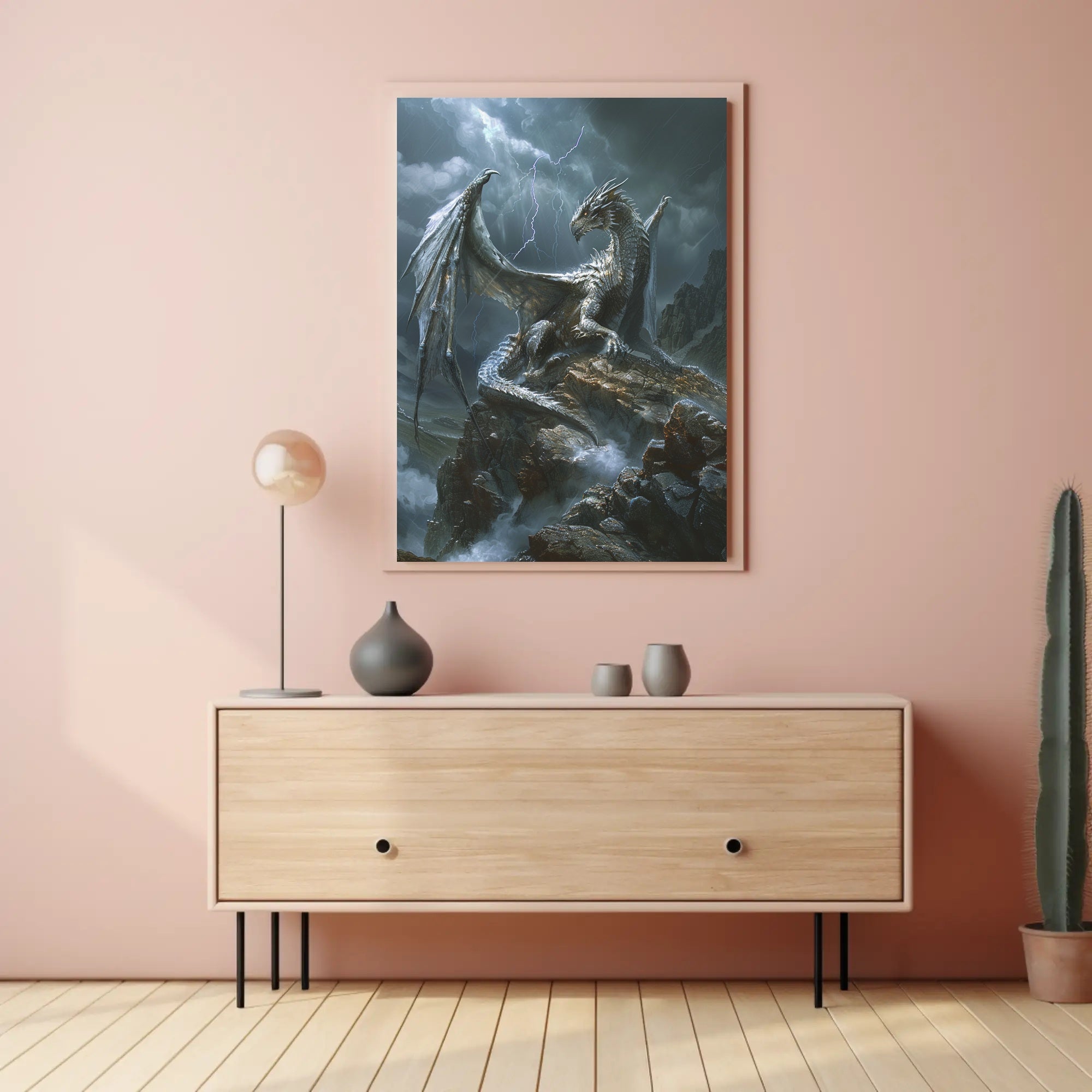 Majestic Silver Dragon Fantasy Mythology Poster PosterGoat