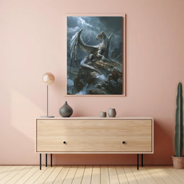 Majestic Silver Dragon Fantasy Mythology Poster PosterGoat