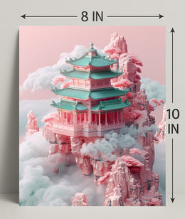 Floating Pagoda In The Clouds Poster PosterGoat