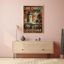 Vintage Louisiana Lighthouse Coastal Travel Poster
