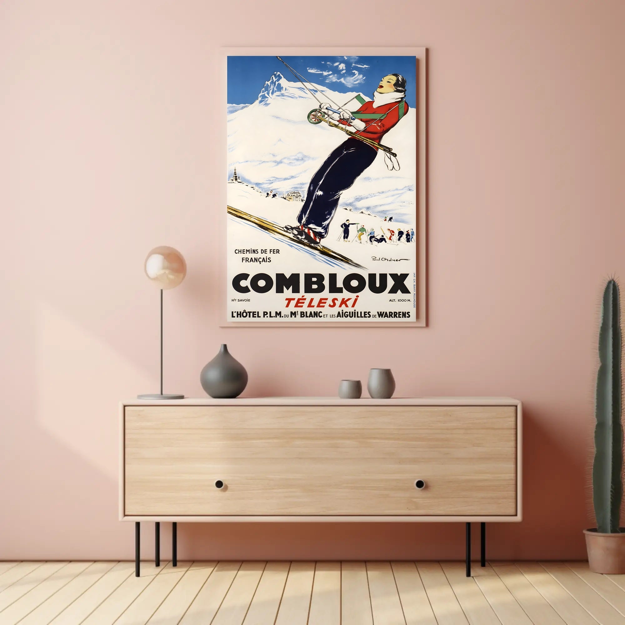 Skiing Adventure Travel Poster in Vintage French Alps Style PosterGoat