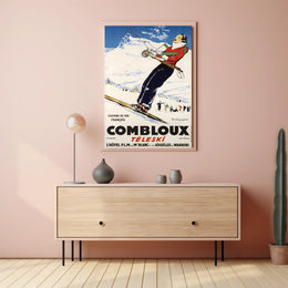 Skiing Adventure Travel Poster in Vintage French Alps Style PosterGoat