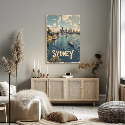 Sydney Modern Skyline Waterfront Boats View Travel Poster Travel Poster