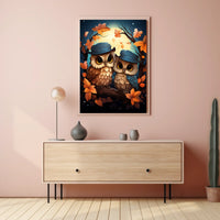 Whimsical Owls Autumn Moonlight Wall Art Poster