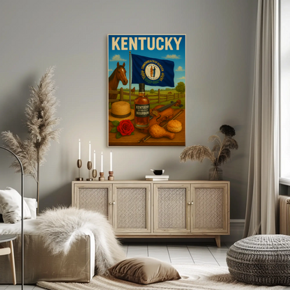 Kentucky Bourbon Violin Horse Farm Hat Food Travel Poster