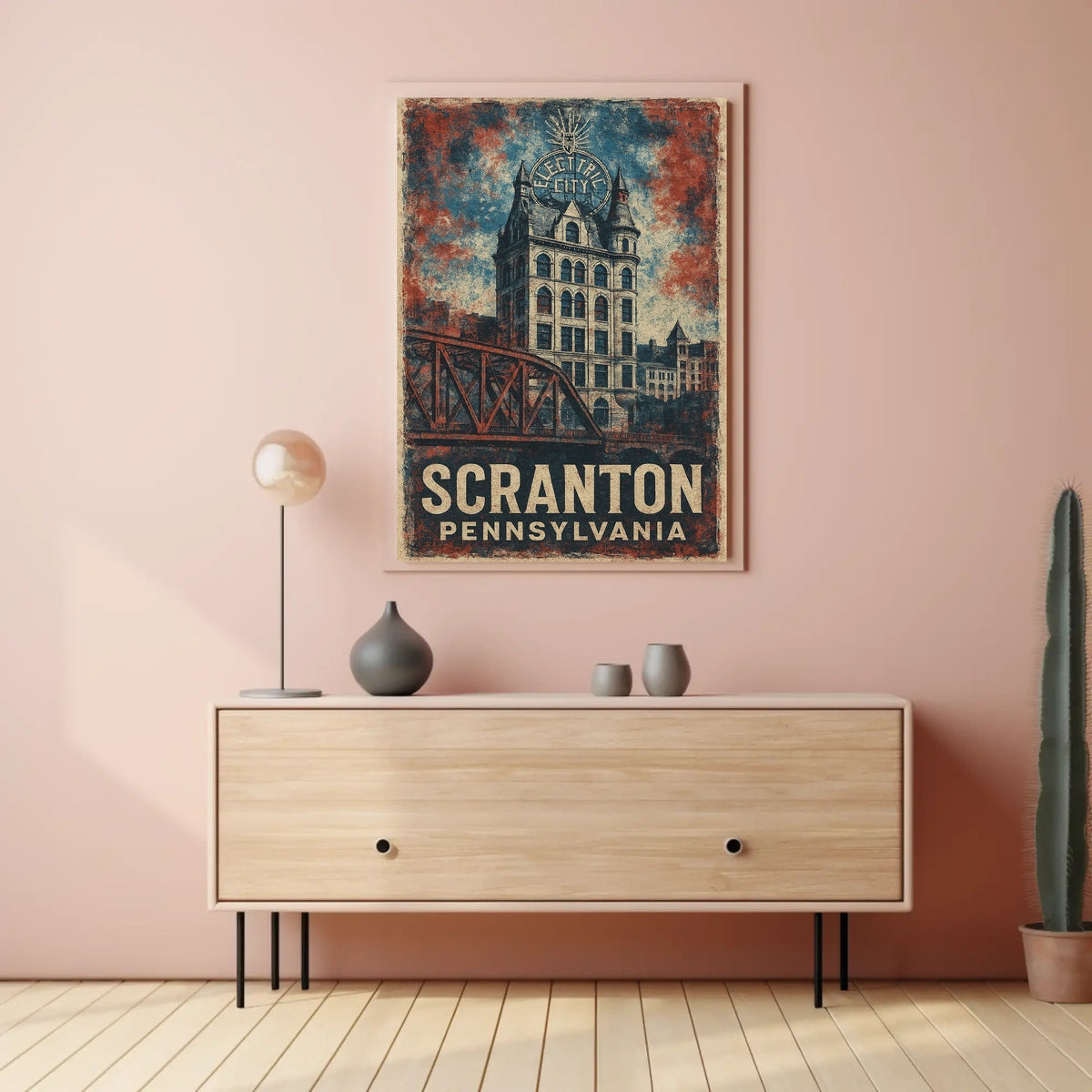 Scranton Electric City Vintage Heritage Art Nouveau Poster
