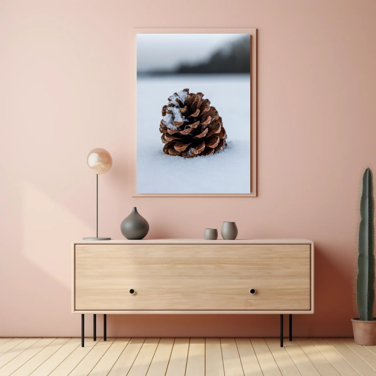 Pine Cone In Snow Poster