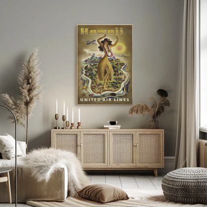 Hawaii Airlines Hula Girl Island Map Poster