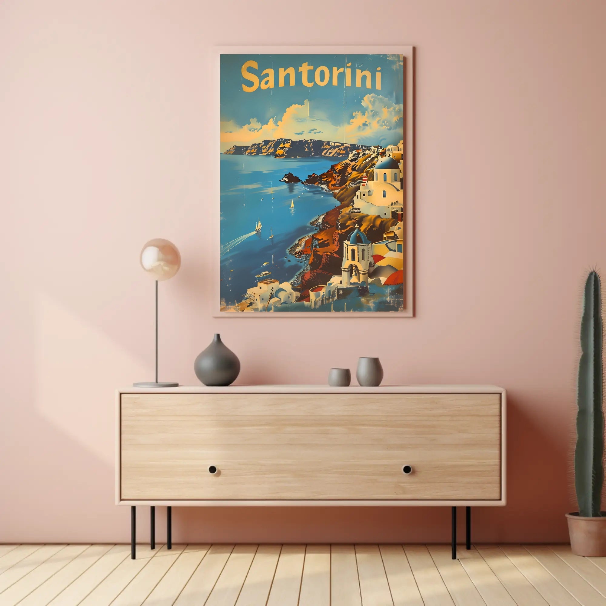 Santorini Escape: Aegean Serenity with Sailboats Poster