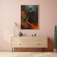 Armored Knight in Fiery Realm Fantasy or Mythology Poster PosterGoat