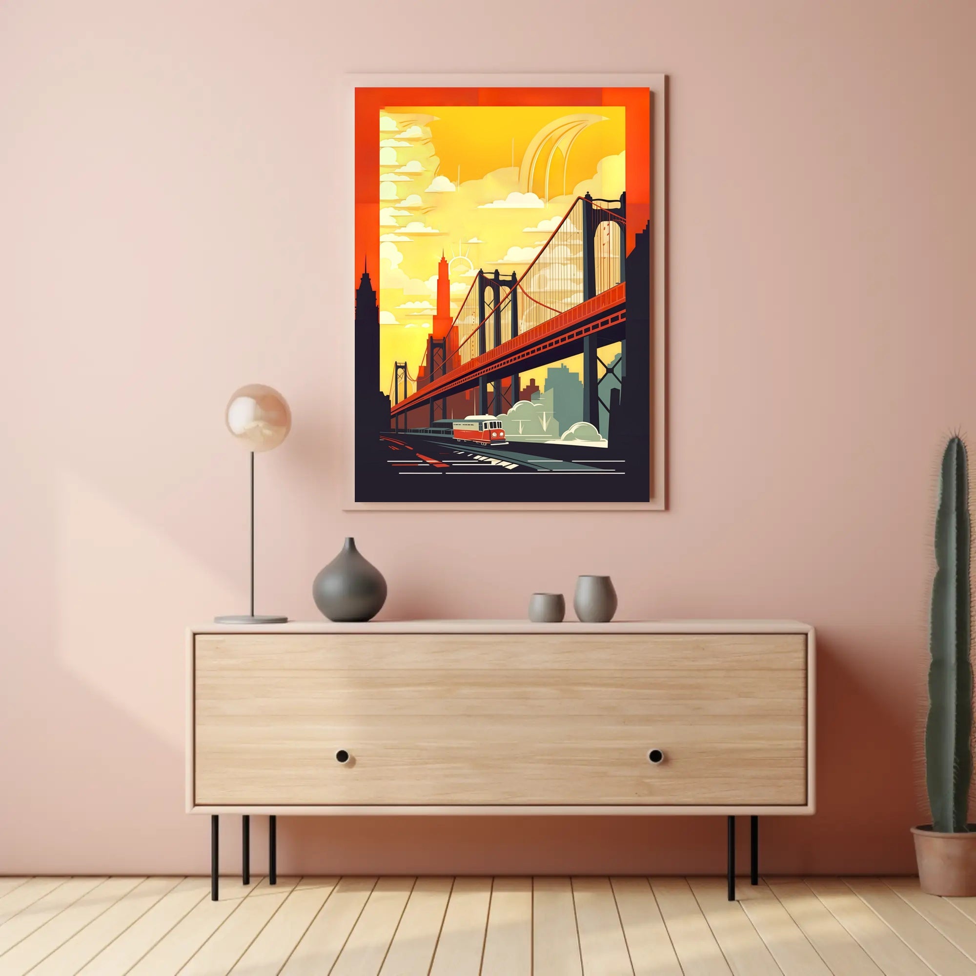 Urban Bridge Art Deco Poster