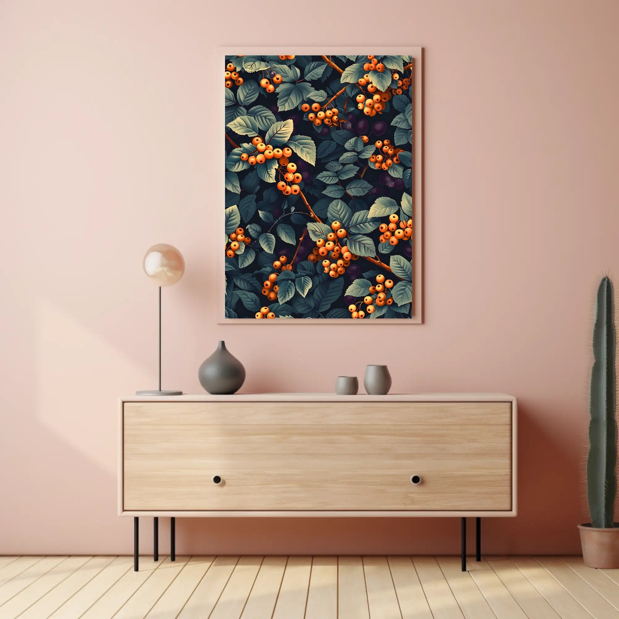 Vivid Artistic Botanical Poster with Orange Berries Illustration