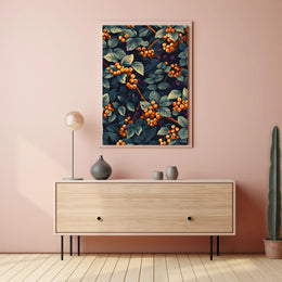 Vivid Artistic Botanical Poster with Orange Berries Illustration