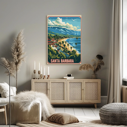 Santa Barbara Coastline Beach Mountains View Travel Poster