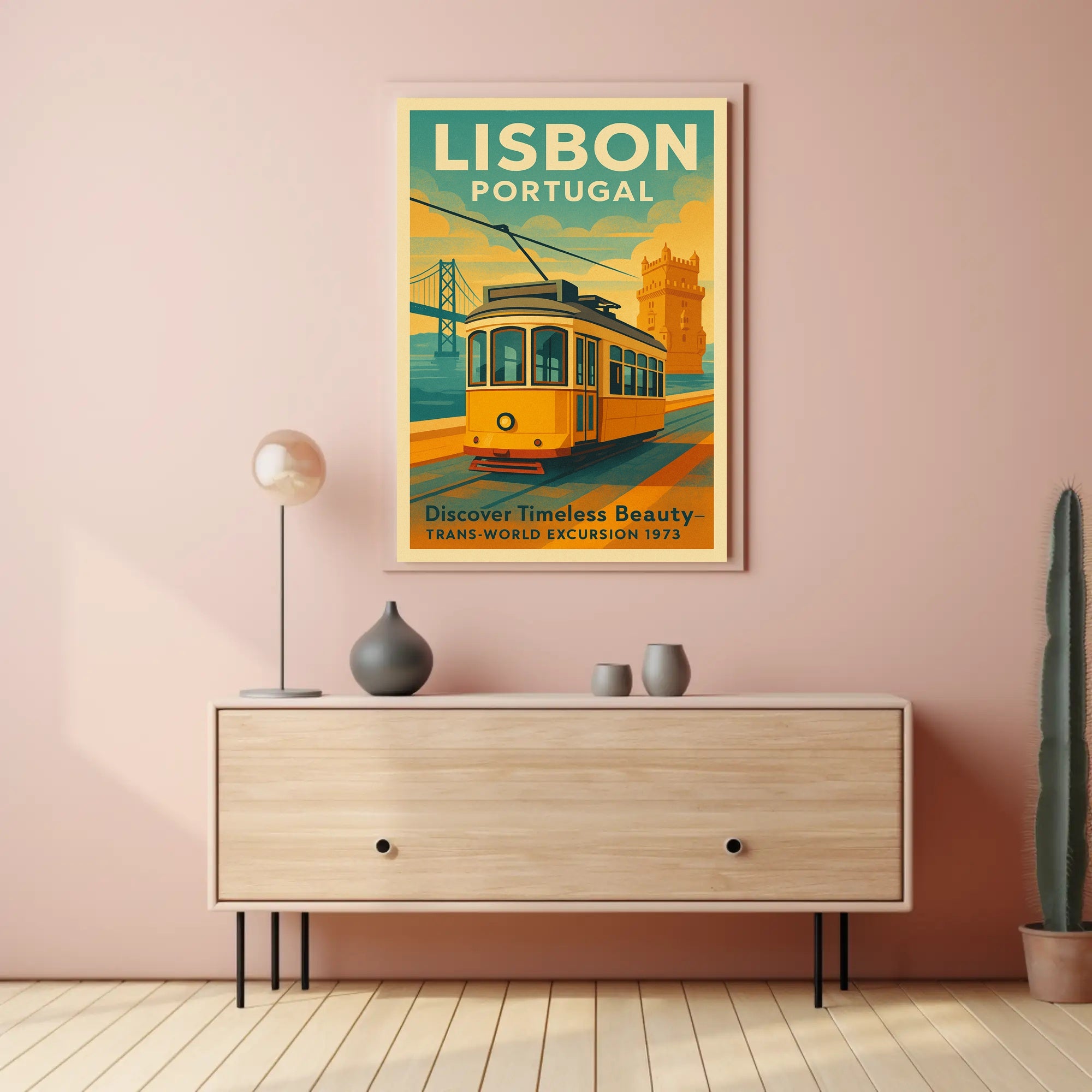 Lisbon Vintage Travel Poster Portugal Tram Print