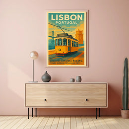 Lisbon Vintage Travel Poster Portugal Tram Print
