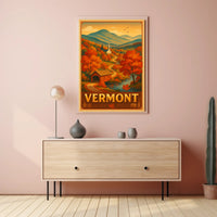 Vermont Autumn Landscape Poster Rustic Scenic Wall Art