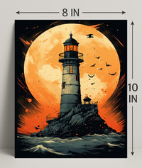 Lighthouse Under The Moon Poster PosterGoat