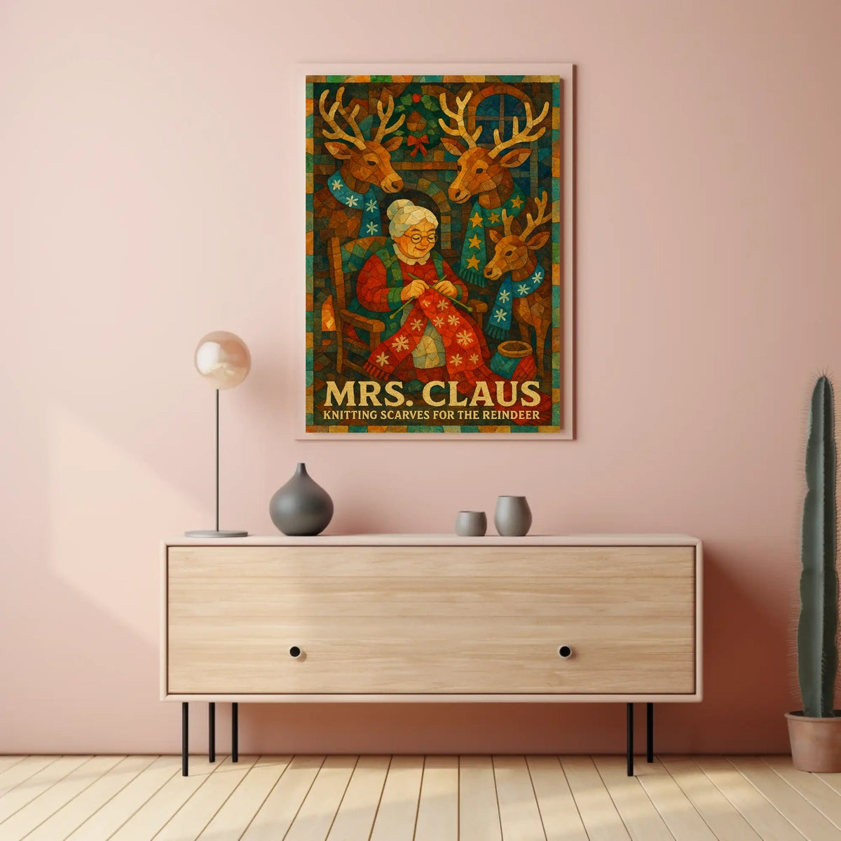Mrs. Claus Knitting Scarves Poster