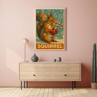 Geometric Squirrel with Candy Cane Poster
