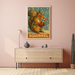 Geometric Squirrel with Candy Cane Poster