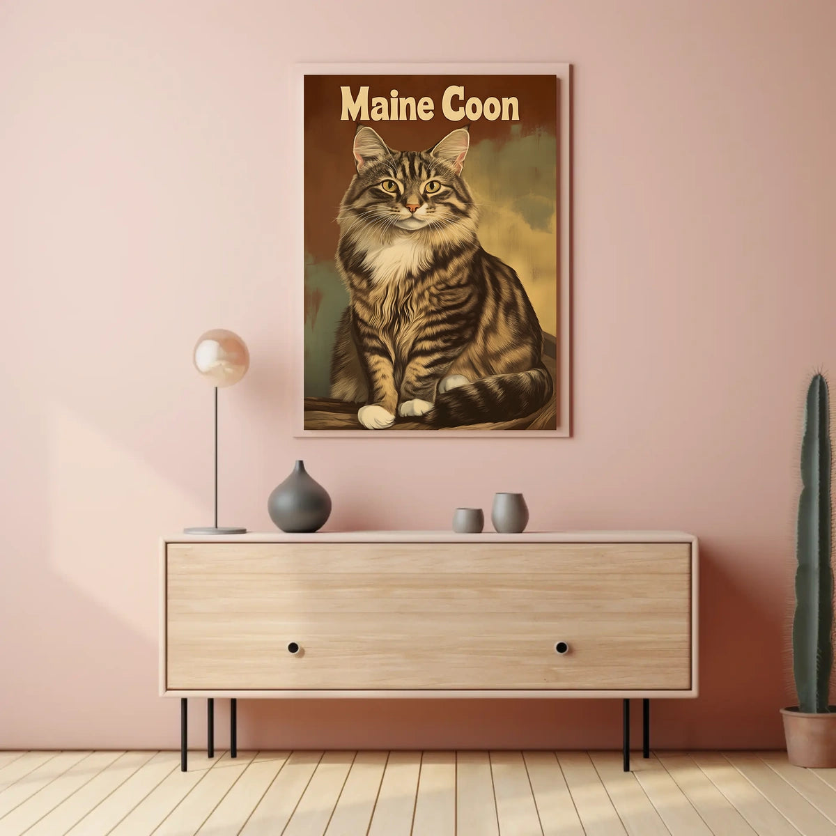Maine Coon Cat Studio Portrait Realistic Photography Poster