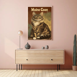 Maine Coon Cat Studio Portrait Realistic Photography Poster