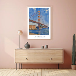 Golden Gate Bridge Watercolor Urban or Cityscape Poster PosterGoat