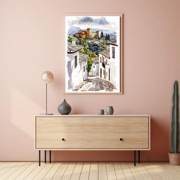 Granada Spain Alhambra View From A Historic Street Poster