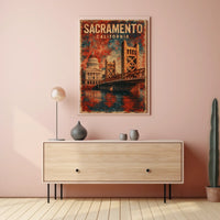 Sacramento Cityscape Vintage Travel Collector Poster
