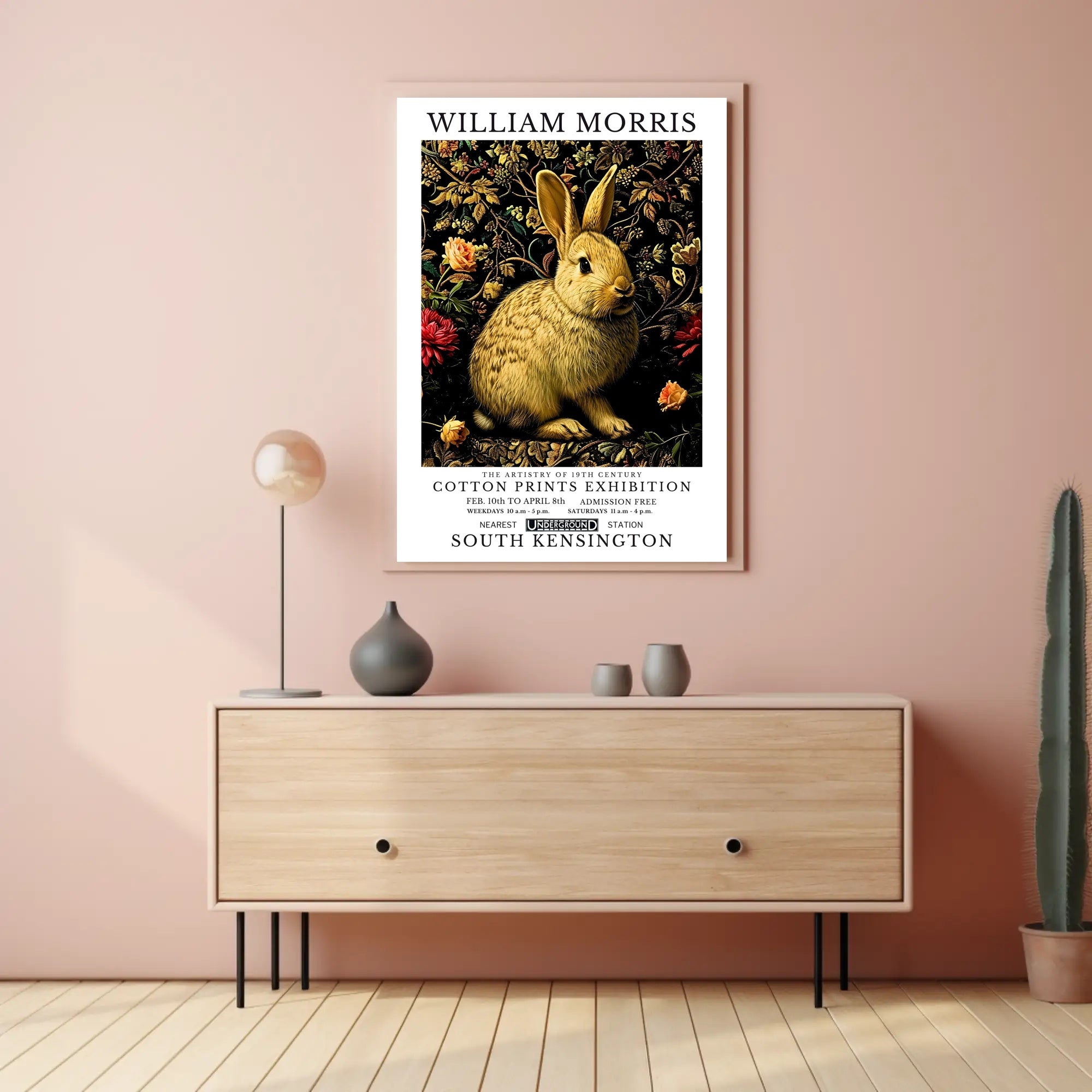 Vintage Rabbit with Floral Pattern Artistic Poster