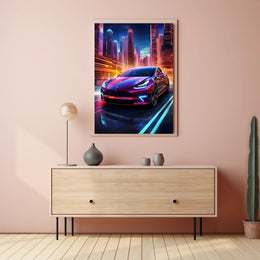 Futuristic Electric Car in the City Poster PosterGoat